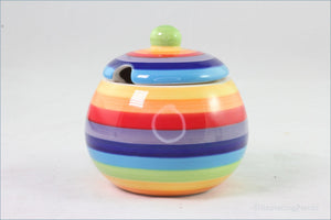 RPW172 - Whittards - Lidded Sugar Bowl (Multi Coloured Stripes)