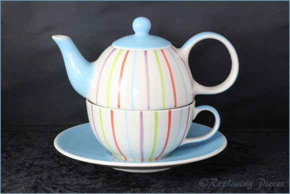 RPW39 - Whittards - Light Blue & Coloured Stripes - Tea For One